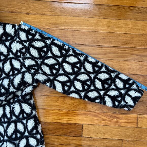 Pacsun Women's White & Black Peace Sign Print Full Zip Sherpa Hoodie Jacket S - Picture 10 of 10